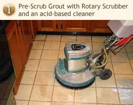 pre scrub grout with rotary scrubber and acid based cleanser